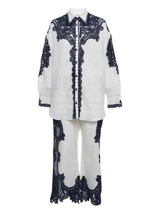 Zimmermann beige lacework linen shirt and trousers set (set of two) - Neutrals