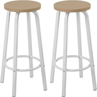 Woltu Set Di 2 Sgabelli Da Bar Bistrot - Seduta In Mdf - Struttura In Metallo - Sgabello Da Cucina - 30 X 30 X 72 Cm - Rovere Chiaro - Woltu