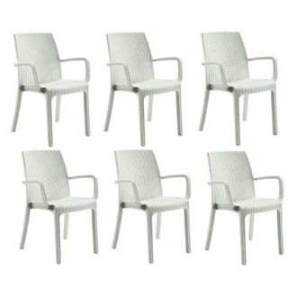 Far Kit 6 Sedie Polipropilene Bar Ristorante Interno Esterno Simil Rattan Bianco Dfn