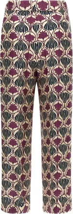 Max Mara Silk Botanical Print Trousers - Burgundy
