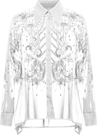 John Richmond Overhemden, Dames, Wit, S, Leer, Oversized overhemd met lichtgevend borduursel