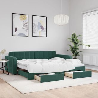 vidaXL Sof&aacute; Cama Nido Con Cajones Terciopelo Verde Oscuro 90x200 Cm Vidaxl