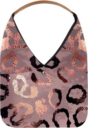 Generic Rose and Gold Leopard Pattern Reusable Lightweight Grocery Bags - Foldable Into Compact Pouch, Washable & Sturdy, Multipurpose for Shopping and Travel