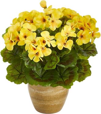 Nearly Natural Indoor/Outdoor Uv-Resistant Geranium Artificial Plant In Ceramic Planter