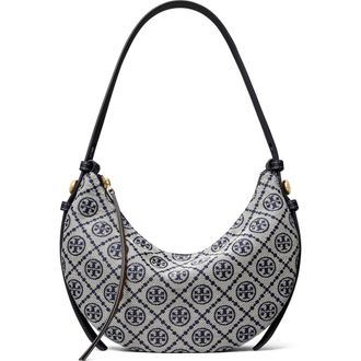 Tory Burch Romy T Monogram Half Moon Shoulder Bag in Tory Navy at Nordstrom