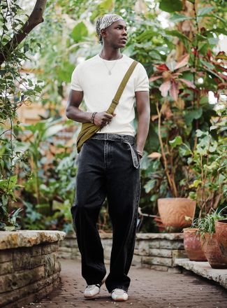 Le 31 Mens Faded-black belted jean Bristol fit - Baggy