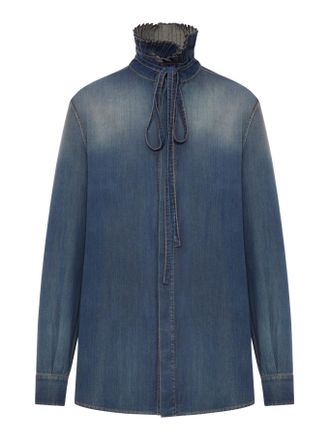 Dior LONG BLOUSE WITH KNOT COLLAR IN COTTON DENIM - Christian Dior - Woman