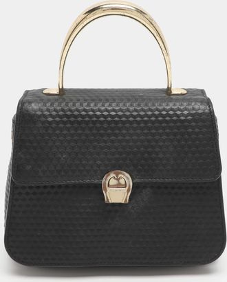 Aigner Genoveva Small Black Textured Leather Top Handle Bag