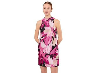 Adrianna Papell A-Line Jacquard Short Dress Womens Dress Pink : 16, Polyester