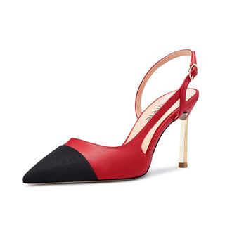 Castamere High Heel Pointed Cap Toe Slingback Pumps Court Shoe Wedding Prom Patchwork 8.5 CM Heels Red 9.5 UK