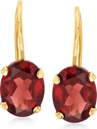 Ross-Simons Garnet Drop Earrings in 14kt Yellow Gold