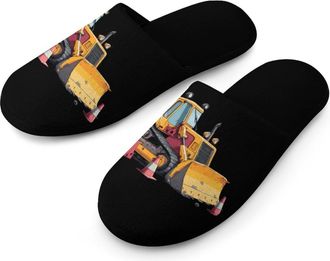 Generic Bu-lldozers Engineering Vehicle Mens Slippers Warm Non-Slip Houes Shose Spa Slipper for Home Bedroom