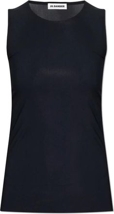Jil Sander Mouwloze top met ronde halslijn - Dames - Tops zonder mouwen - Zwart - S - Leer - Tops