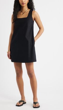 Open Edit Linen Blend Shift Dress in Black at Nordstrom, Size Xx-Small