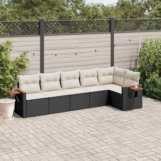 vidaXL Vidaxl - Set De Sof&aacute;s De Jard&iacute;n 6 Piezas Y Cojines Rat&aacute;n Sint&eacute;tico Negro