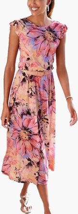 Lascana Flutter Sleeve Dress in Pink-Printed at Nordstrom, Size 10