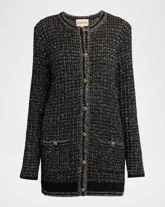 Valentino Garavani Paillette Knit Long Crewneck Cardigan