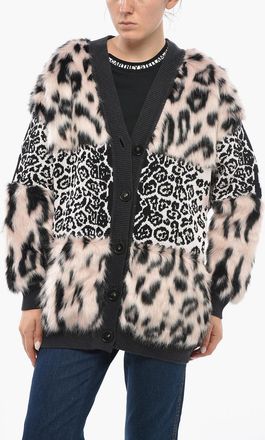Stella McCartney Cardigan a Fantasia Animalier con Dettagli in Ecopelliccia Stella McCartney