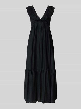 Mango Midikleid mit Volants und V-Ausschnitt Modell RAMONA in Black, Gr&ouml;&szlig;e L