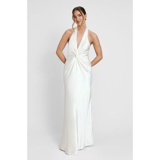 Six Stories Plunge Knot Neck Scarf Bridesmaid Dress in Ivory at Nordstrom, Size 6