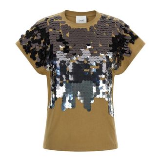 Nude T-Shirts, female, Brown, Size: XS Sequin T-Shirt