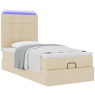 vidaXL Cama Otomana Con Colch&oacute;n Y Luces Led Tela Crema 90x200 Cm Vidaxl