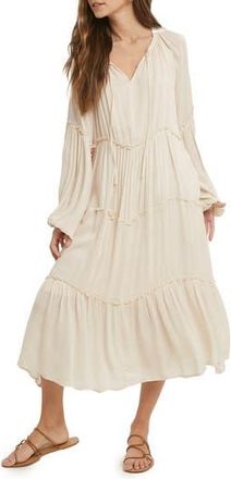 Wishlist Notched Neck Long Sleeve Tiered Dress in Champagne at Nordstrom Rack, Size Small/medium