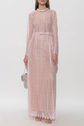 Self Portrait Lace Dress With Belt, Womens, Pink