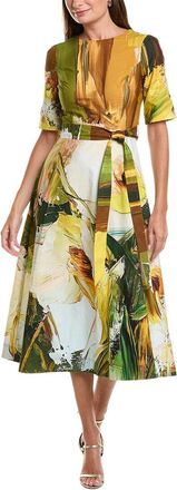 Teri Jon by Rickie Freeman Teri Jon By Rickie Freeman Apron V-Back Watercolor Print A-Line Dress