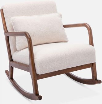 Sweeek Sweeek - Poltrona a dondolo scandinava in legno e tessuto bouclé