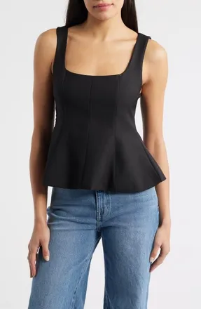 Nikki Lund Maron Square Neck Sleeveless Peplum Top in Black at Nordstrom, Size X-Small