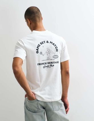 Lacoste t-shirt bianca con badge heritage tennis e grafica sul retro-Bianco