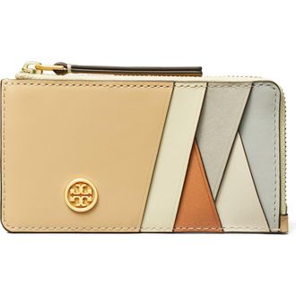 Tory Burch Robinson Patchwork Leather Top Zip Card Case in Custard at Nordstrom