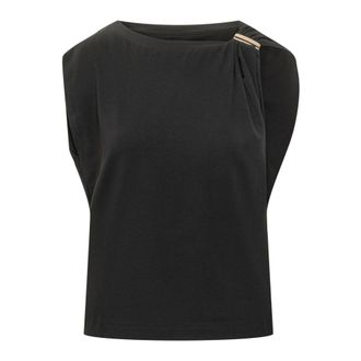 Pinko Blouses, female, Black, Size: XS Sleeveless Top with Draped Shoulder