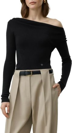 LilySilk Elegant Off-Shoulder Silk-Cashmere Top in Black at Nordstrom, Size X-Small