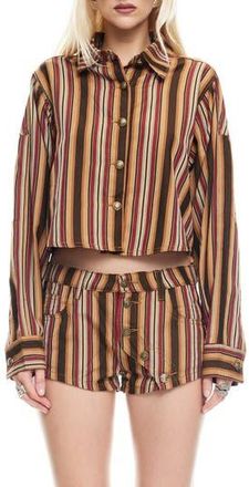 Lioness Sundrenched Stripe Denim Crop Button-Up Shirt in Vintage Stripe at Nordstrom Rack, Size X-Small