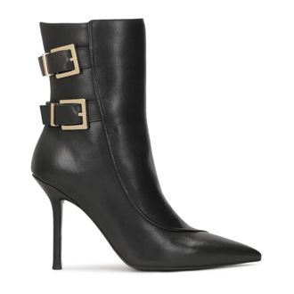 Kazar Elegante zwarte stiletto laarzen versierd met logogespen - Dames - Laarzen met Hak - Zwart - 40 EU - Leer - Schoenen