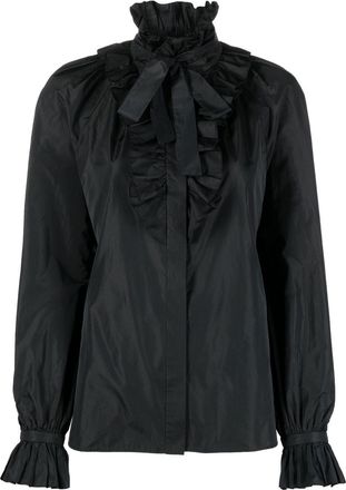 Alberta Ferretti ruffled long-sleeve blouse - women - Polyester/Silk - 44 - Black
