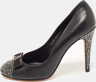 Gina Black Leather Embellished Pumps