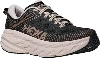 Hoka One One Womens Sneakers Bondi 7 Black-Rose Cream Upper: Textile Trainers Black/rose