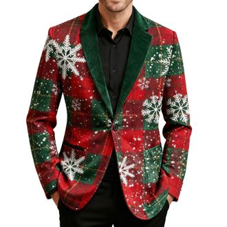 Generic Christmas Blazers for Men,Ugly Christmas Tree Printed Blazer Corduroy Ceremonial Blazers Mens Single Breasted Blazer Novelty Xmas Graphic Jackets Busi