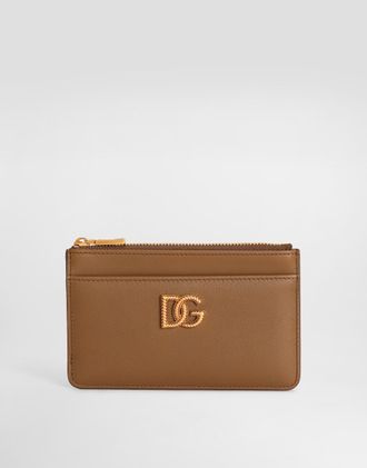 Dolce & Gabbana Calfskin Card Holder With Dg Logo - Woman Wallets And Small Leather Goods Brown Leather Onesize