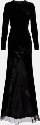 Alessandra Rich Ruched silk-trimmed asymmetric velvet gown