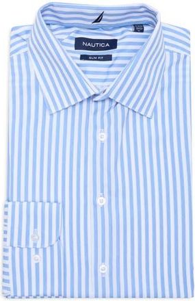 Nautica Slim Fit Stretch Dress Shirt in White/Blue Stripe at Nordstrom Rack, Size 17.5 - 34/35