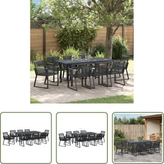 vidaXL Tavolo da pranzo allungabile - Set da Pranzo per Giardino 9 pcs Nero polyrattan