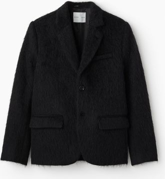 H&M Einreihiger Blazer aus einem flauschigen Wollmix - Schwarz