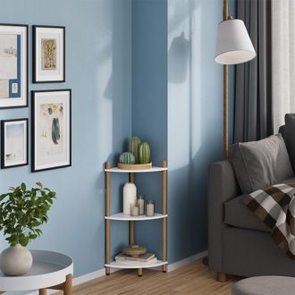 Vicco Estante De Esquina Bivio, Blanco/pino, 29 X 72 Cm Con 3 Compartimentos, Vicco