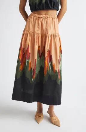 Ulla Johnson Theodora Tiered Cotton Maxi Skirt in Agate at Nordstrom, Size 14