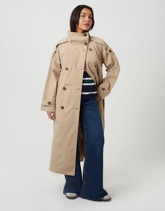 Brave Soul cappotto oversize doppiopetto con colletto maxi in stone-Neutro