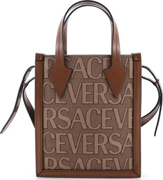 Versace Allover Logo Convertible Tote Printed Canvas Mini